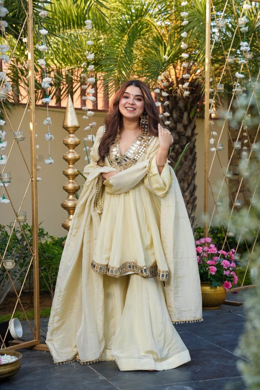 OFF WHITE- IVORY SHEESHMAHAL SHARARA SET
