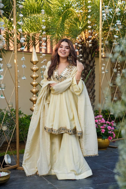 OFF WHITE- IVORY SHEESHMAHAL SHARARA SET