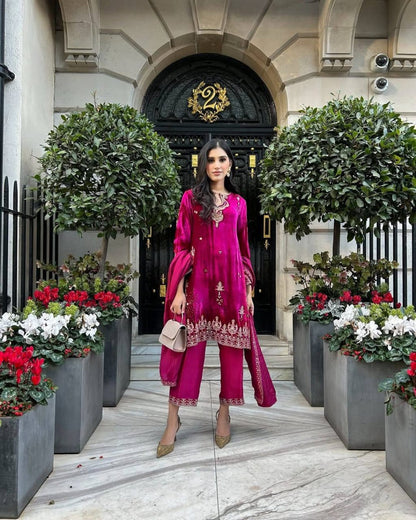 RANI PINK- NEW DESIGNER PREMIUM VELVET SUIT SET