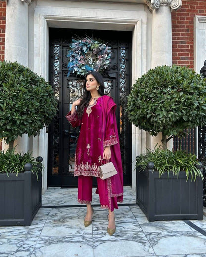 RANI PINK- NEW DESIGNER PREMIUM VELVET SUIT SET