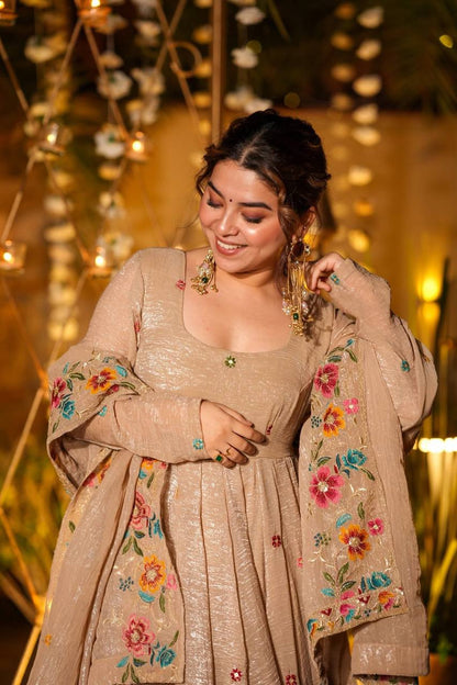 CRUNCHY SILK EMBROIDERY ANARKALI GOWN WITH DUPATTA