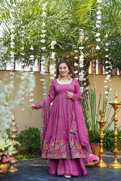 CRUNCHY SILK EMBROIDERY ANARKALI GOWN WITH DUPATTA