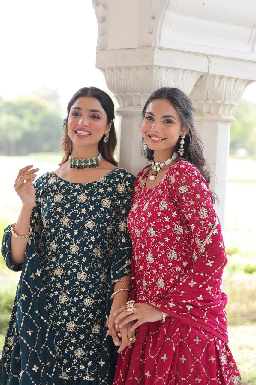 LATEST NEW DESIGNER  FAUX GEORGETTE PLAZZO SET WITH EMBROIDERY WORK