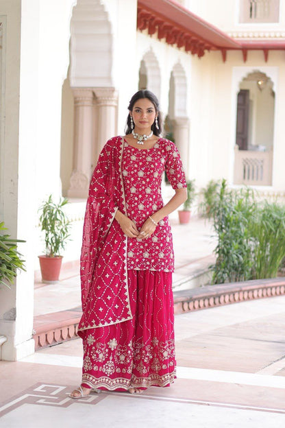 LATEST NEW DESIGNER  FAUX GEORGETTE PLAZZO SET WITH EMBROIDERY WORK