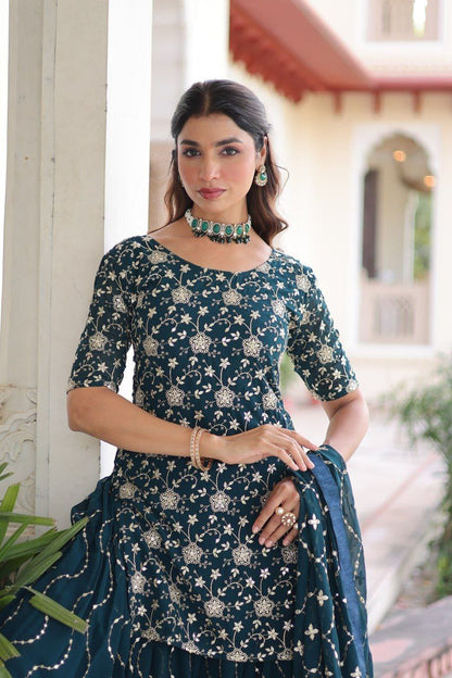 LATEST NEW DESIGNER  FAUX GEORGETTE PLAZZO SET WITH EMBROIDERY WORK