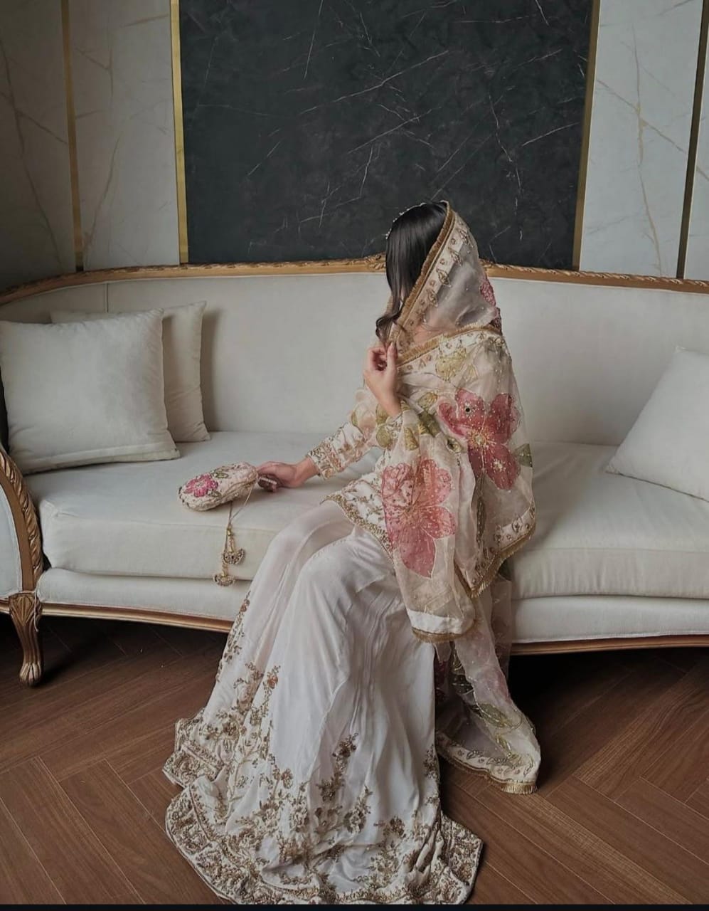 CREAM CHINON SILK SHARARA KURTA SET WITH DUPATTA