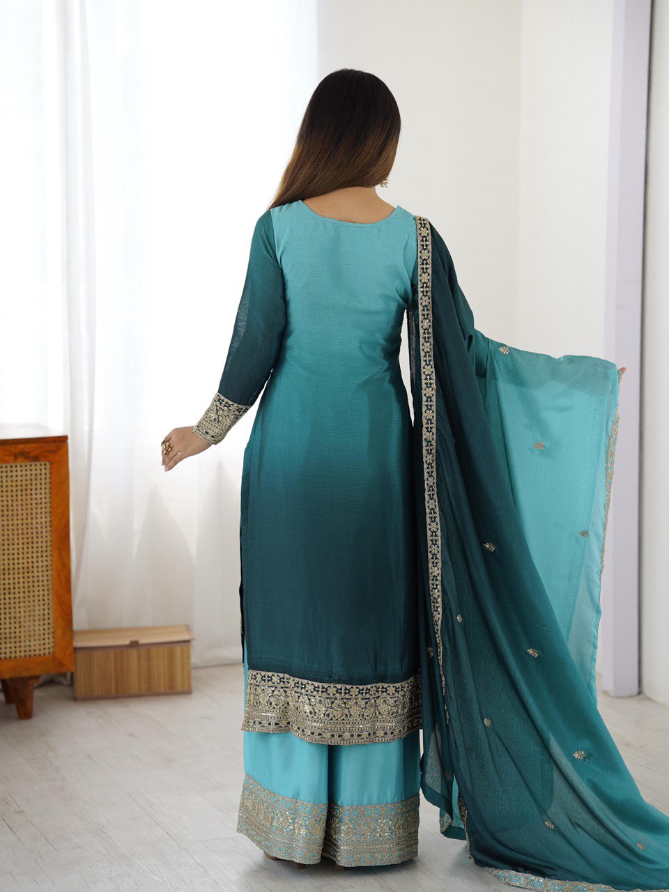 CHINON SILK KURTA PLAZZO WITH DUPATTA
