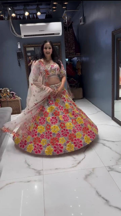 KISHAAKSH - FLORAL EMBROIDERED MULTI COLOUR LEHENGA (Fully Stitched)