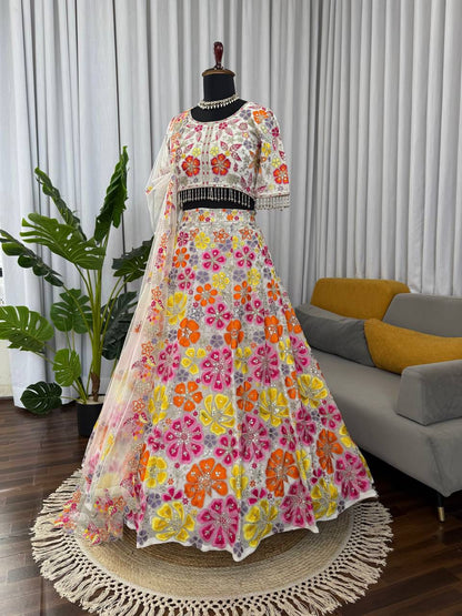 KISHAAKSH - FLORAL EMBROIDERED MULTI COLOUR LEHENGA (Fully Stitched)