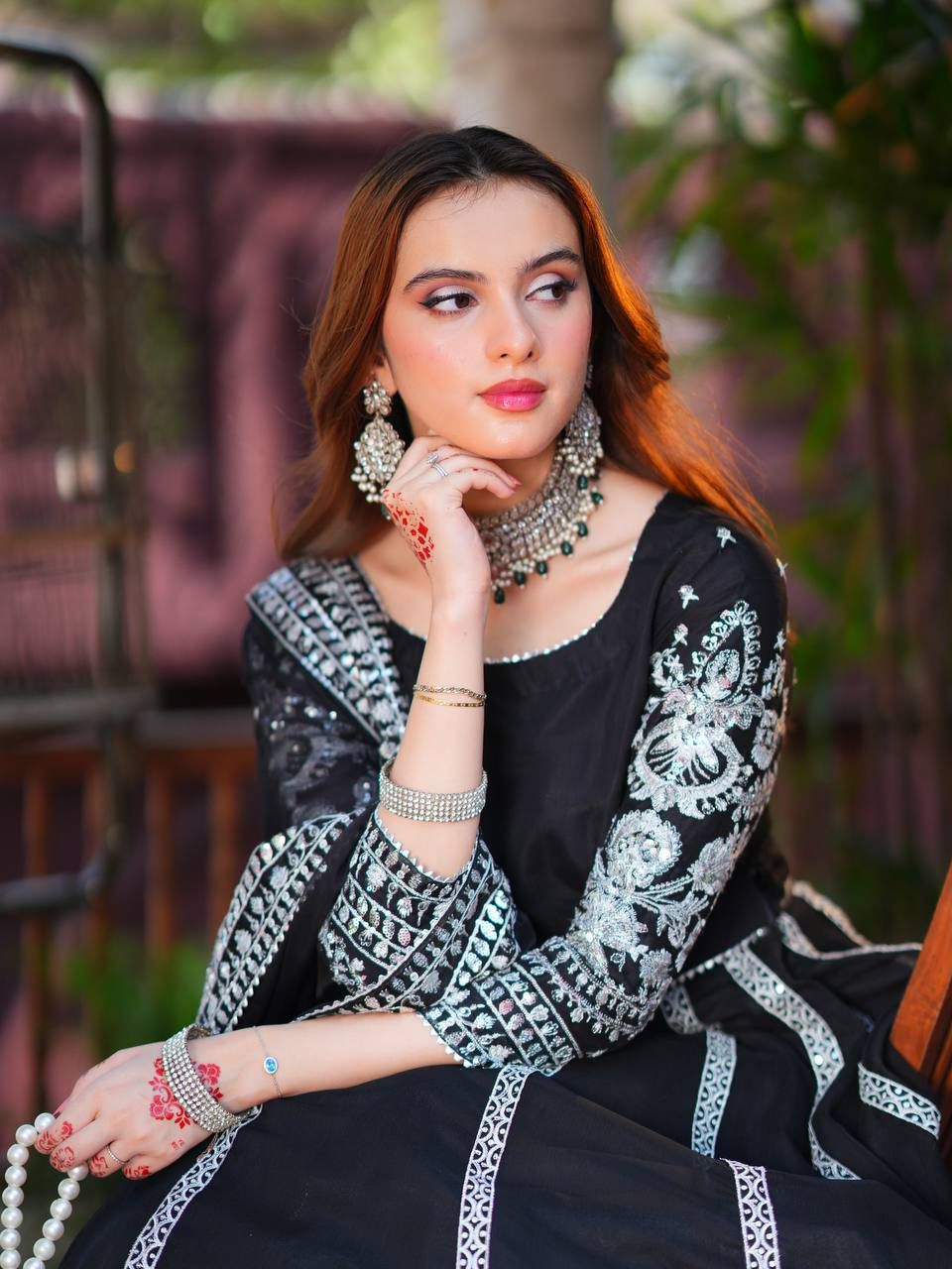 ZARINA - BLACK VELVET THREAD & SEQUENCE EMBROIDERY LEHENGA SET WITH DUPATTA