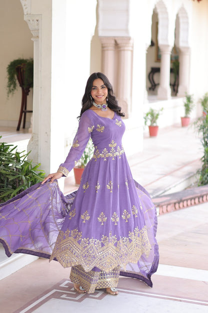 LAVENDER GOWN , BOTTOM & DUPATTA WITH EMBROIDERY WORK (FULLY STTITCHED)
