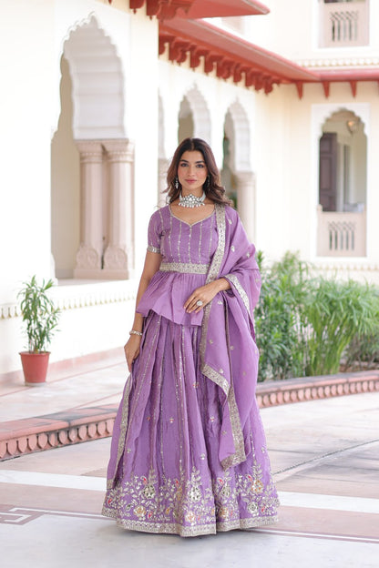 LAVENDER - GOLD CRUSH LEHENGA CHOLI WITH MULTI THREAD EMBROIDERY ZARI SEQUENCE WORK