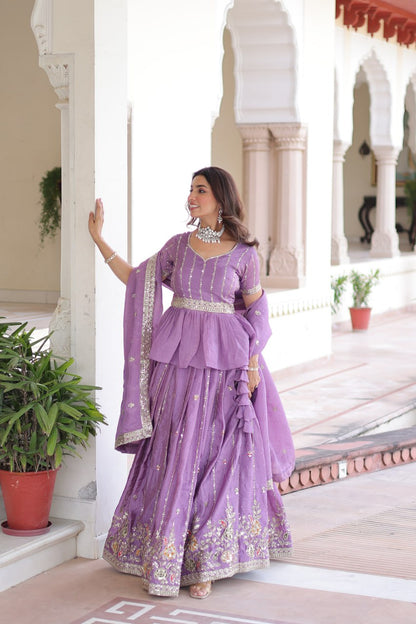 LAVENDER - GOLD CRUSH LEHENGA CHOLI WITH MULTI THREAD EMBROIDERY ZARI SEQUENCE WORK