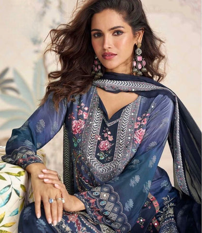 ELEGANT CHINON SILK SHARARA KURTA SET WITH DUPATTA (FULLY STTITCHED)