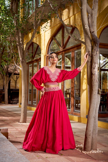 DESIGNER VICHITRA SILK THREAD EMBROIDERED LEHENGA CO-ORD SET