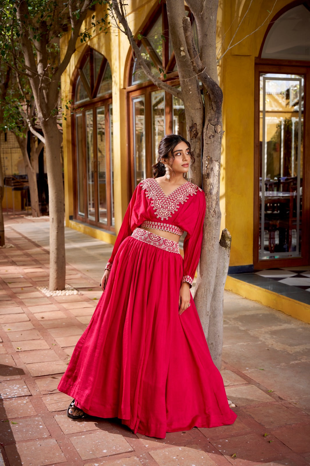 DESIGNER VICHITRA SILK THREAD EMBROIDERED LEHENGA CO-ORD SET