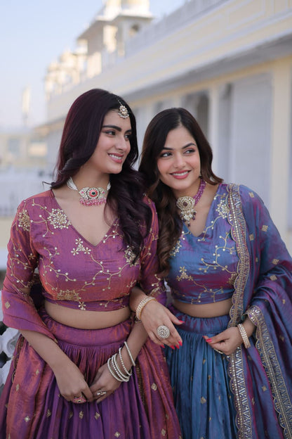 SILK EMBROIDERED LEHENGA CHOLI WITH DUPATTA SEQUINS & ZARI WORK
