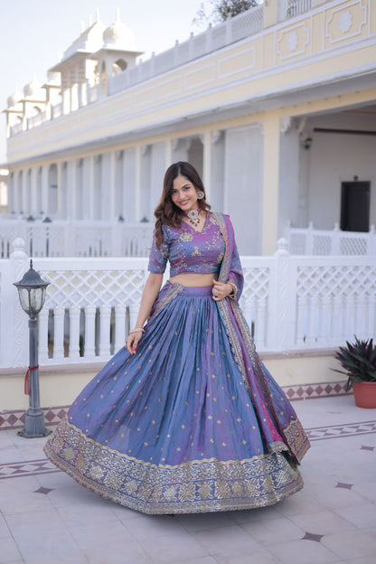 SILK EMBROIDERED LEHENGA CHOLI WITH DUPATTA SEQUINS & ZARI WORK