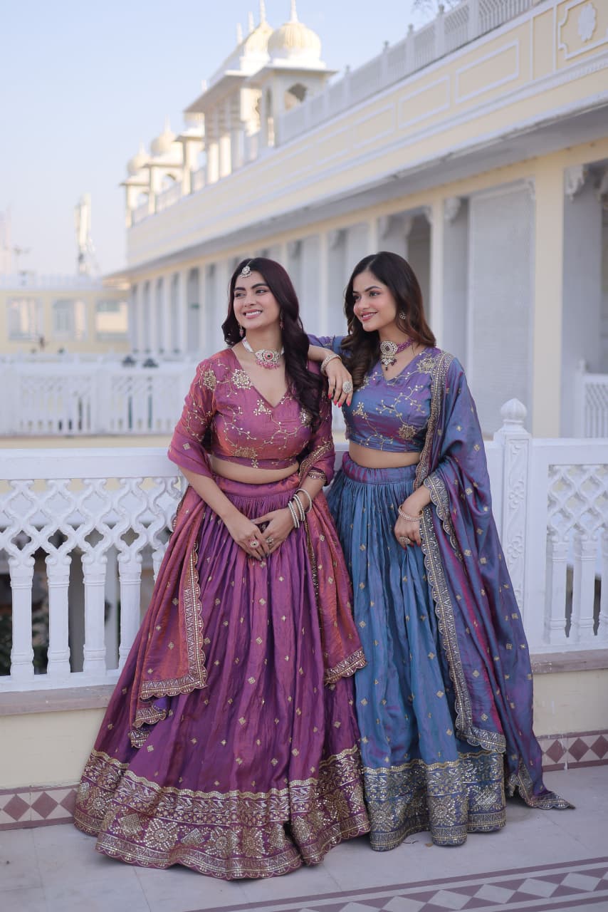 SILK EMBROIDERED LEHENGA CHOLI WITH DUPATTA SEQUINS & ZARI WORK