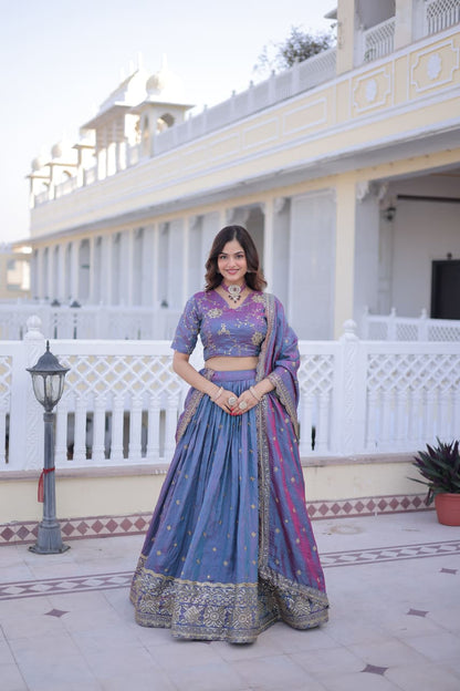 SILK EMBROIDERED LEHENGA CHOLI WITH DUPATTA SEQUINS & ZARI WORK