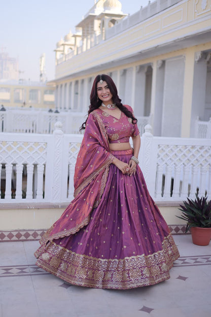 SILK EMBROIDERED LEHENGA CHOLI WITH DUPATTA SEQUINS & ZARI WORK