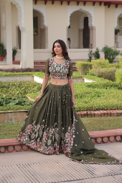 GOLD CRUSH LEHENGA CHOLI WITH SEQUINS ZARI EMBROIDERED DESIGN