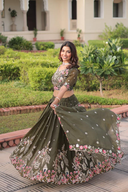 GOLD CRUSH LEHENGA CHOLI WITH SEQUINS ZARI EMBROIDERED DESIGN