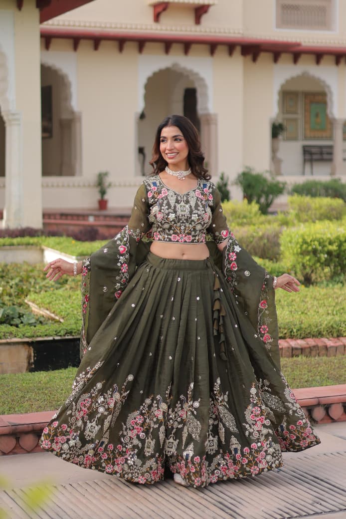 GOLD CRUSH LEHENGA CHOLI WITH SEQUINS ZARI EMBROIDERED DESIGN