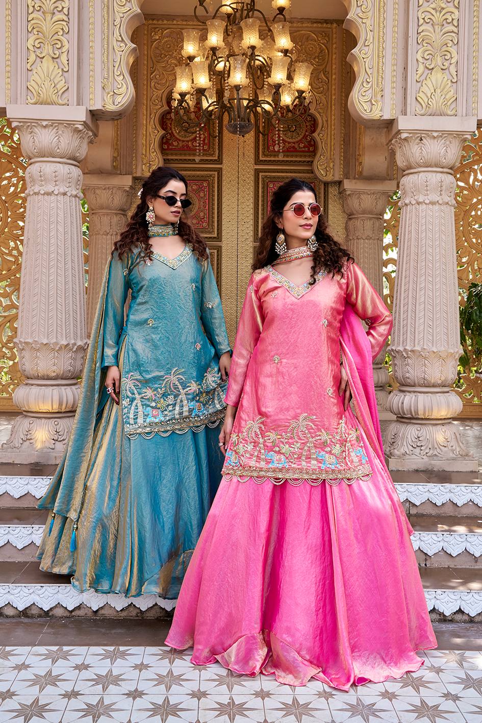 READY TO WEAR INDO WESTERN OUTFIT IN FENDY SILK WITH  BEADS &  SEQUINS WORK