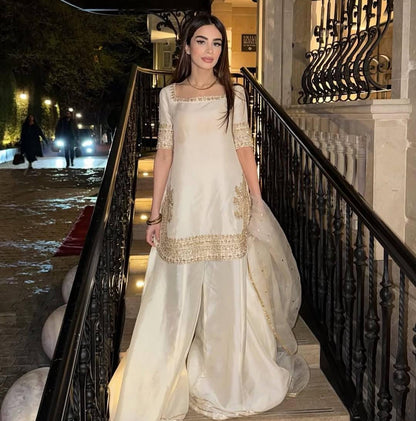 IVORY WHITE KURTA PLAZZO SUIT SET