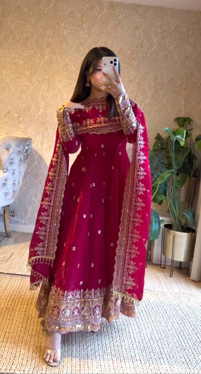 RANI PINK ANARKALI GOWN WITH EMBROIDERY WORK