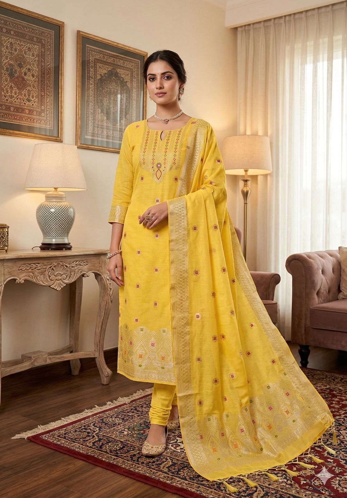 CHANDERI BANARASI SILK KURTA PANT WITH DUPATTA