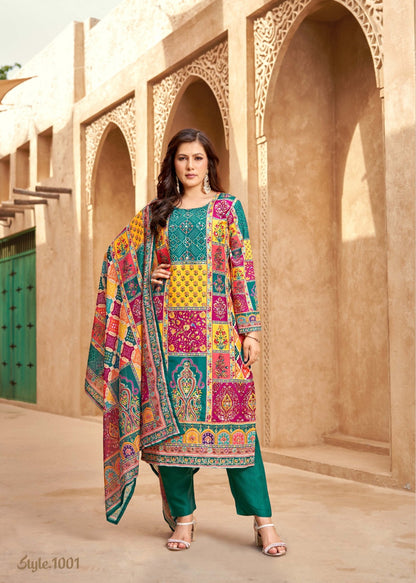 MUSLIN DIGITAL PRINT SUIT WITH AARI HANDWORK AND REAL MIRROR WORK