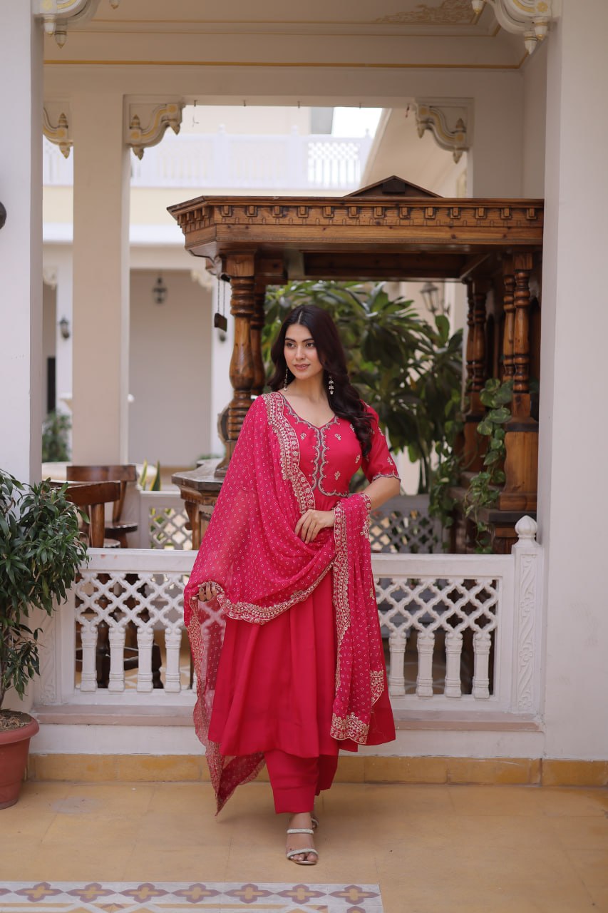 FANCY KURTI SET WITH SEQUINS CUT WORK DUPATTA