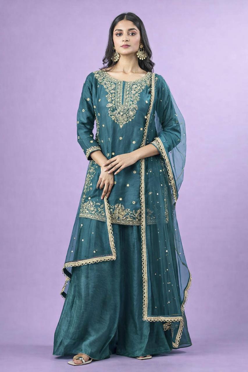 FENDY SILK SHARARA KURTA SET WITH DUPATTA