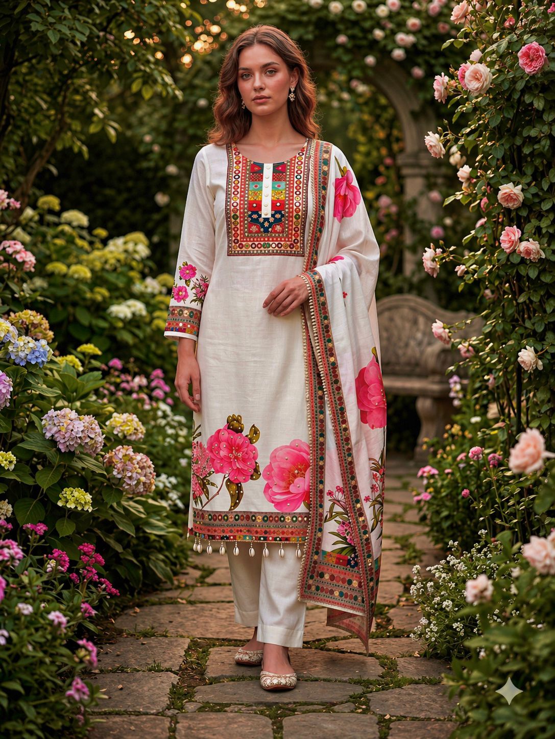 WHITE MUSLIN COTTON KURTA SET WITH DUPATTA