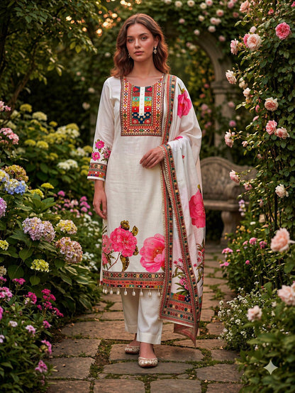 WHITE MUSLIN COTTON KURTA SET WITH DUPATTA