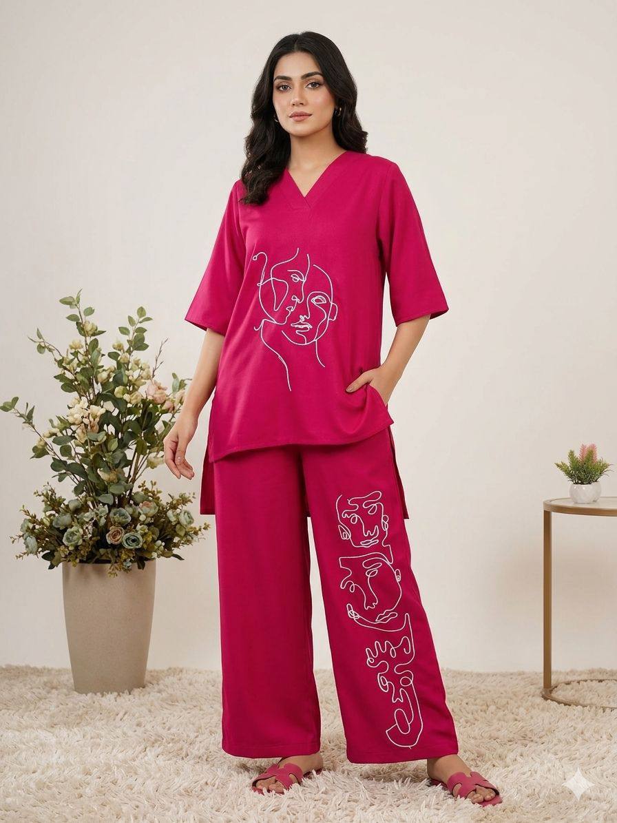 RANI PINK ROMAN SILK CO-ORD SET