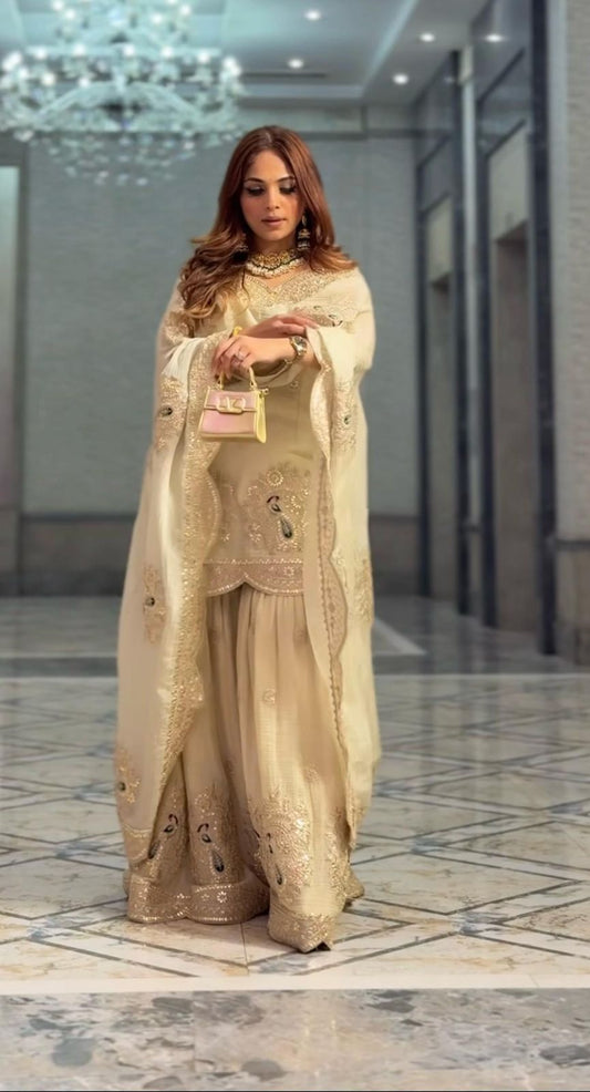 CHINON SILK WITH FULL SLEEVES EMBROIDERY WORK KURTI WITH PLAZZO