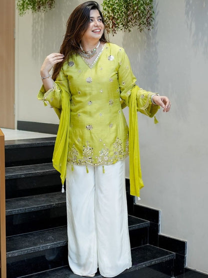 ELEGANT EMBROIDERY KURTA & PLAZZO SET WITH DUPATTA