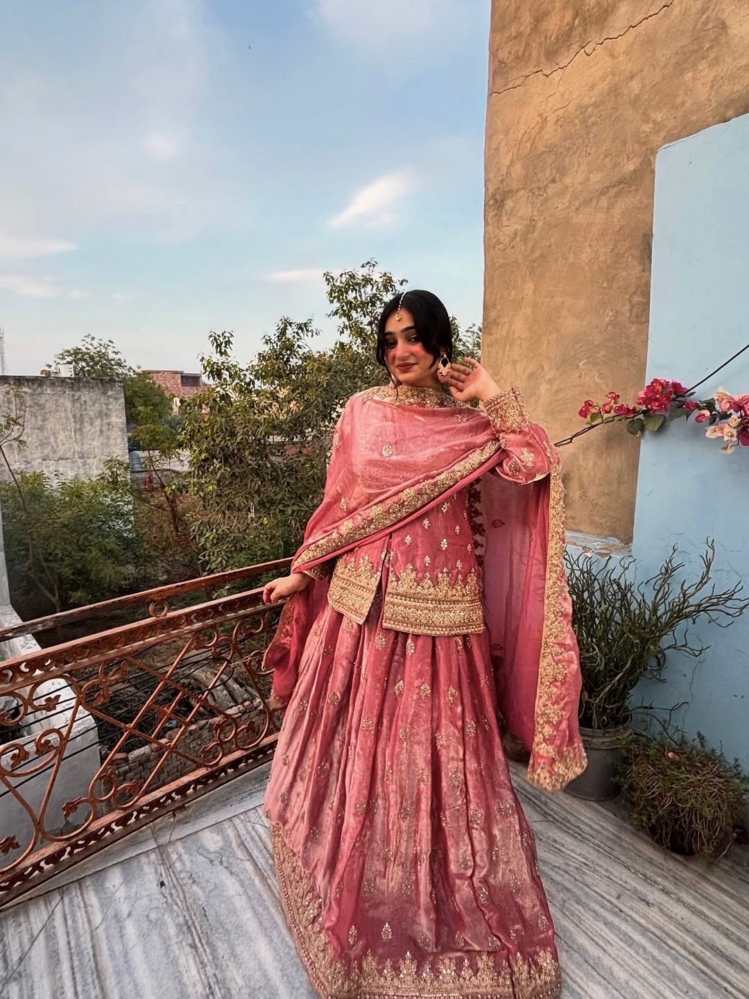 PINK - TWO TONE FANDY SILK KURTI LEHENGA SET