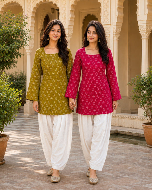 BANDHEJ PRINT COTTON TOP AND FARSI PANT FOR SUMMER'S