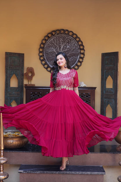 STUNNING ZARI WORK GEORGETTE FESTIVE WEAR GOWN