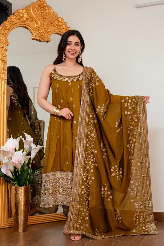 SILK EMBROIDERY ROUND NECK ANARKALI GOWN