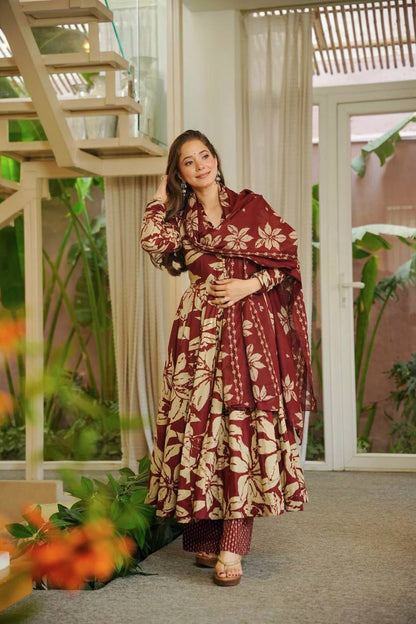 COTTON ANARKALI SUIT WITH FLORAL DIGITAL PRINT