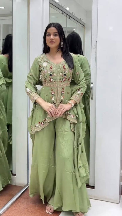 RANGOLI SILK SEQUENCE EMBROIDERY WORK SUIT WITH PANT & DUPATTA
