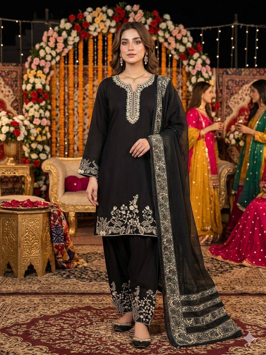 EMBROIDERED RAYON SALWAR SUIT SET WITH REAL MIRROR WORK