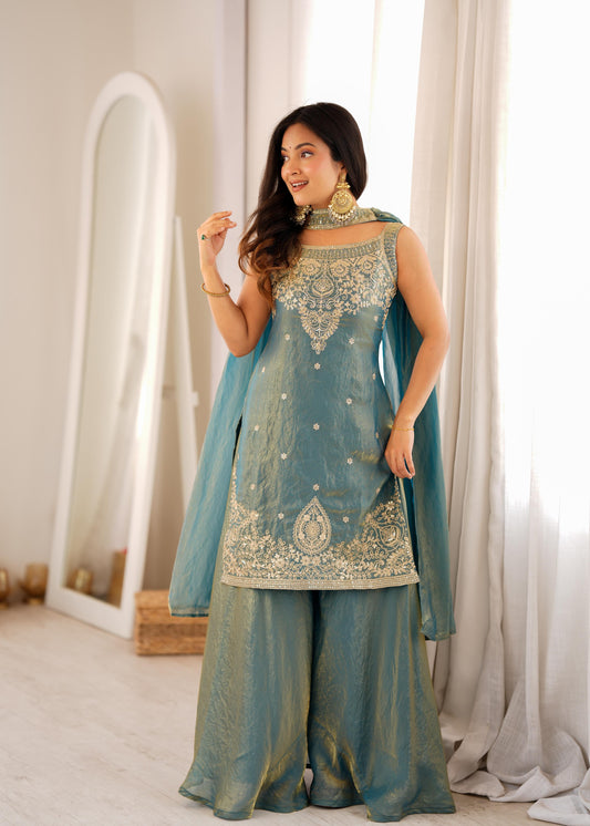 SEA GREEN SILK KURTA SET WITH DUPATTA