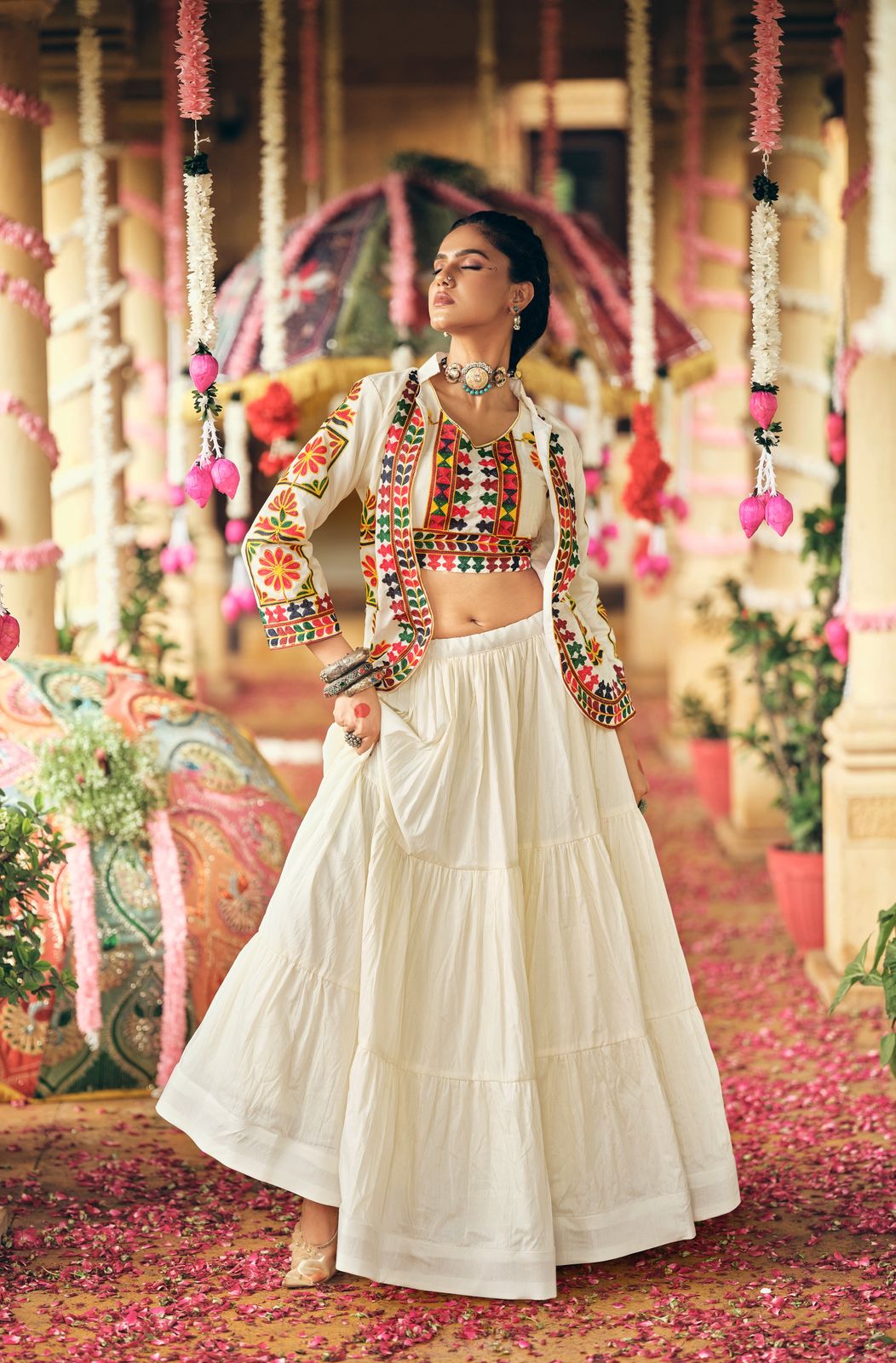 OFF-WHITE NAVRATRI STYLE LEHENGA CHOLI IN PURE COTTON