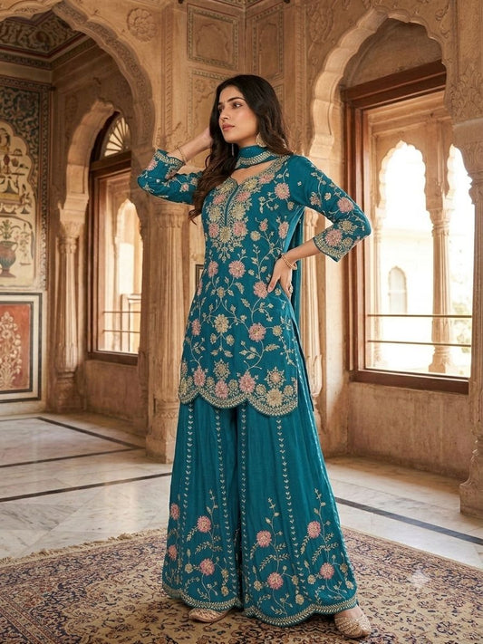 TEAL BLUE SHARARA KURTA SET